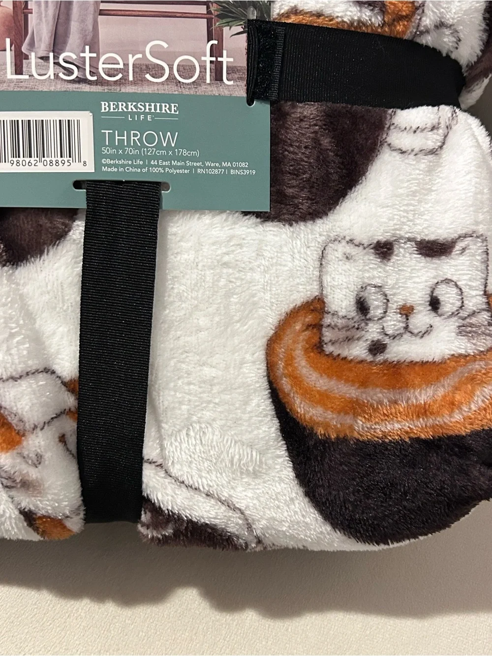 Berkshire LusterSoft Cat Print Throw - White, Brown & Orange
